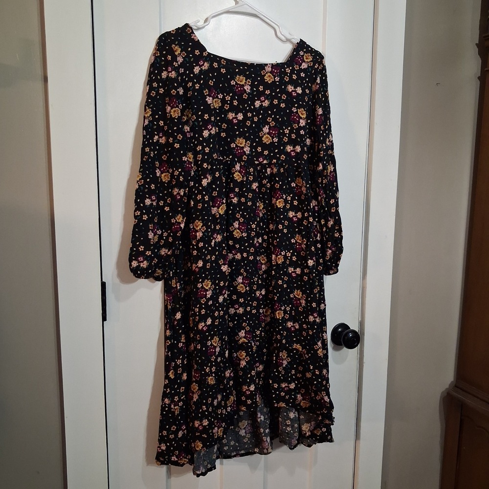 Thereabouts Dress Girls XL Black Floral Babydoll Long Sleeve Boho Cottagecore